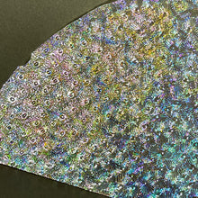 Load image into Gallery viewer, CBS mixture dichroic corkscrew wissmach clear florentine thin 96 COE, 1 quarter circle approx 9.5 x 9.5