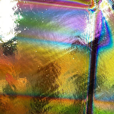 CBS sunset blend dichroic on wissmach thin black 90 COE glass, quarter sheet